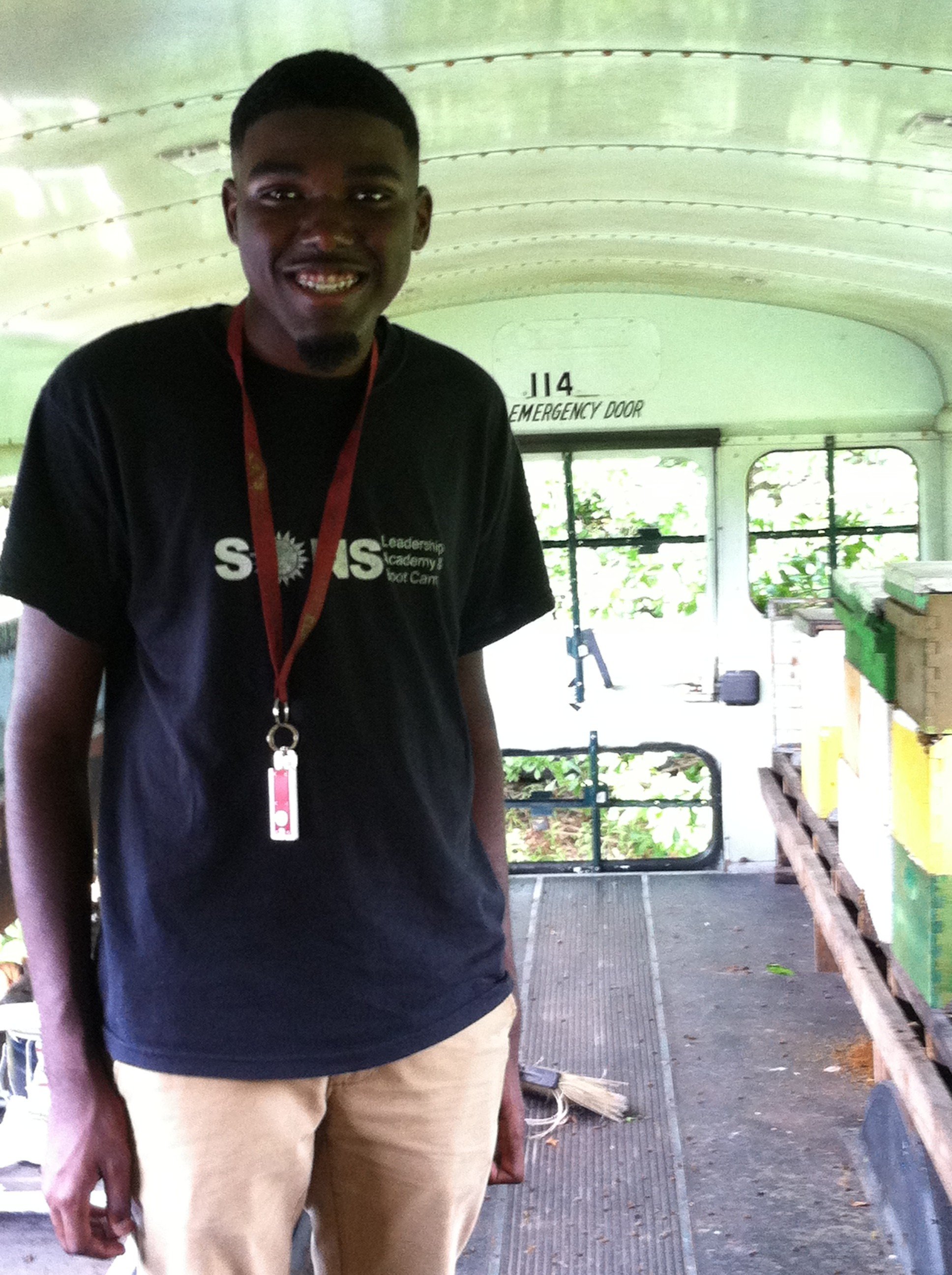 Tobias Hopkins on the Bee Bus at Conetoe Family Life Center Farm