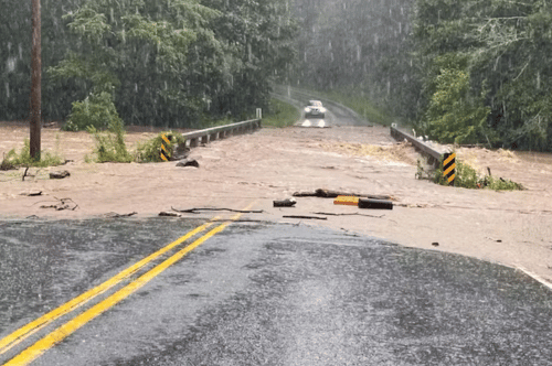 Flooded bridge in Western North Carolina
